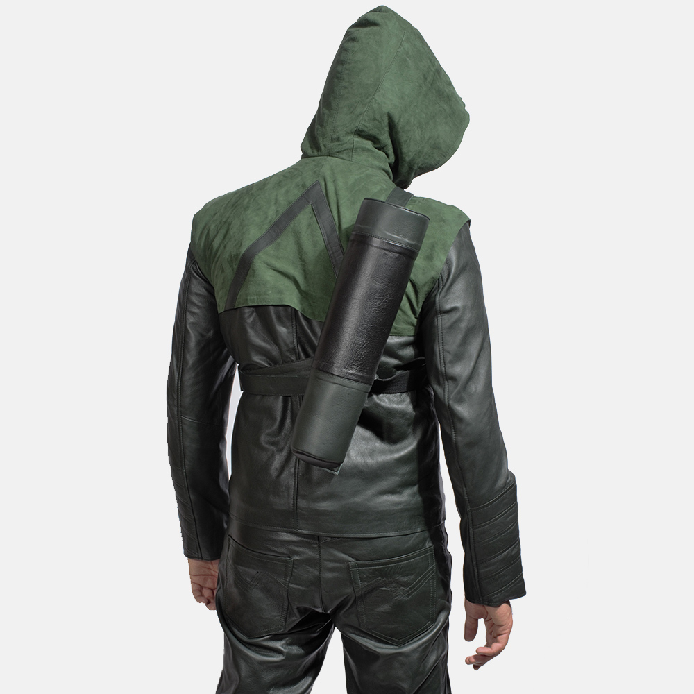 Mens Green Hooded Leather Jacket